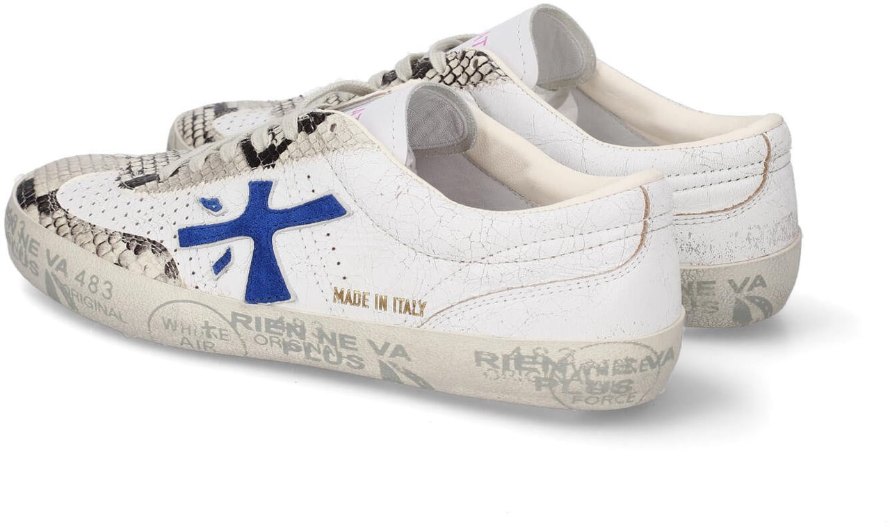 Premiata Sneakers cuir craquelé blanc serpent écru noir logo bleu rose David Premiata Femme 8104 baskets Divers