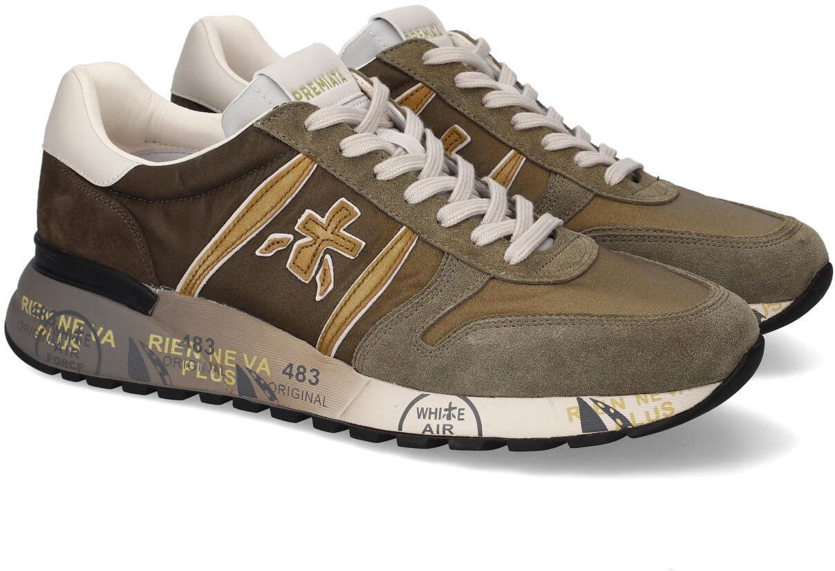 Premiata Baskets Lander nylon suède vert logo vert spoiler blanc Premiata Homme 8009 Sneakers Divers