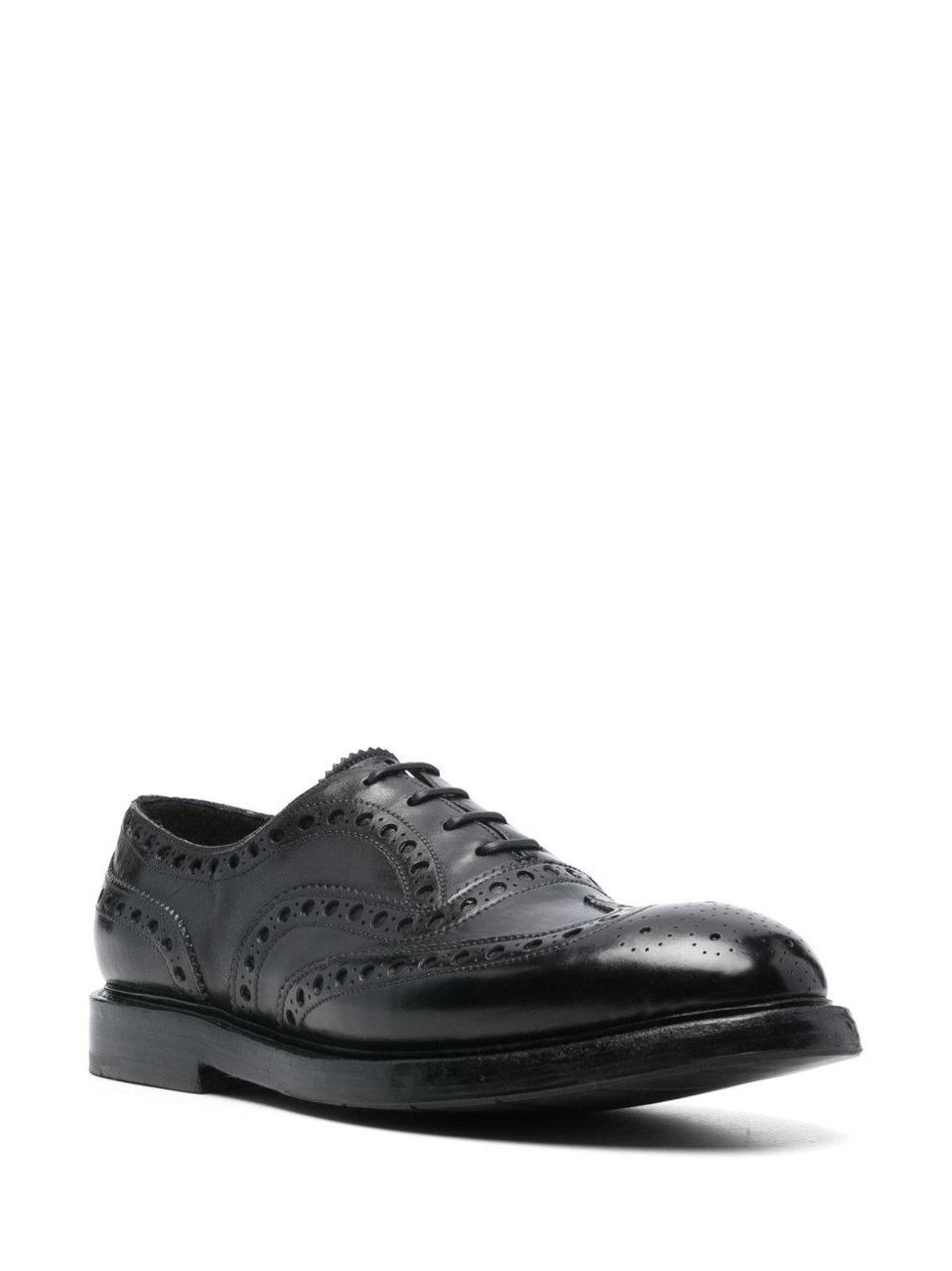 Premiata Perforated Calf Leather Lace-Up Flat Shoes Zwart