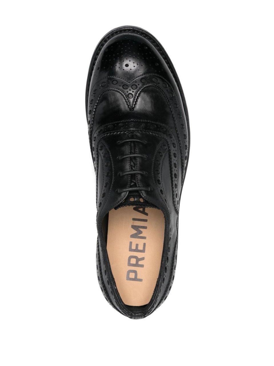 Premiata Perforated Calf Leather Lace-Up Flat Shoes Zwart