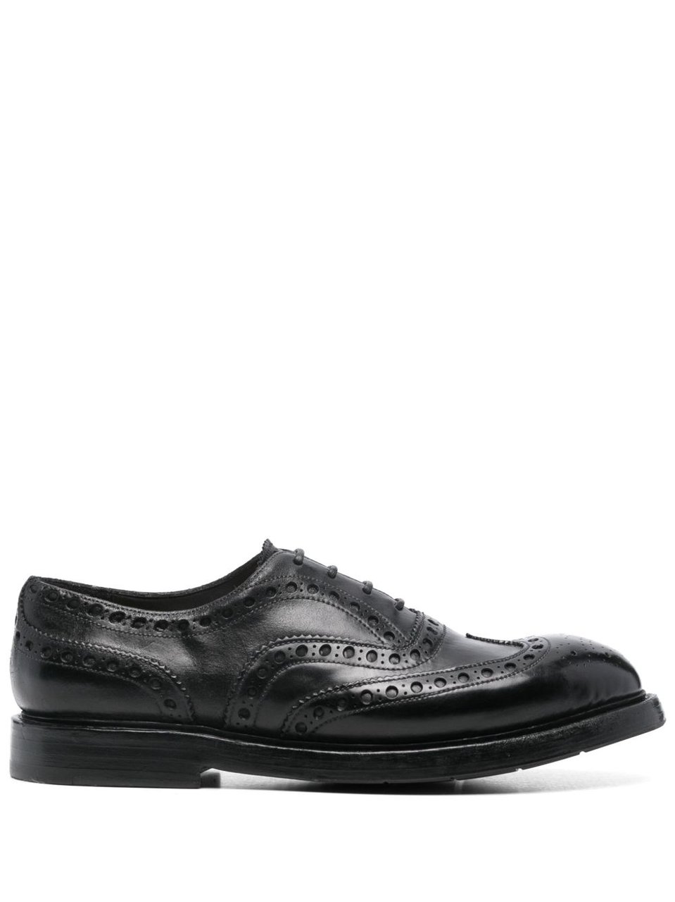 Premiata Perforated Calf Leather Lace-Up Flat Shoes Zwart