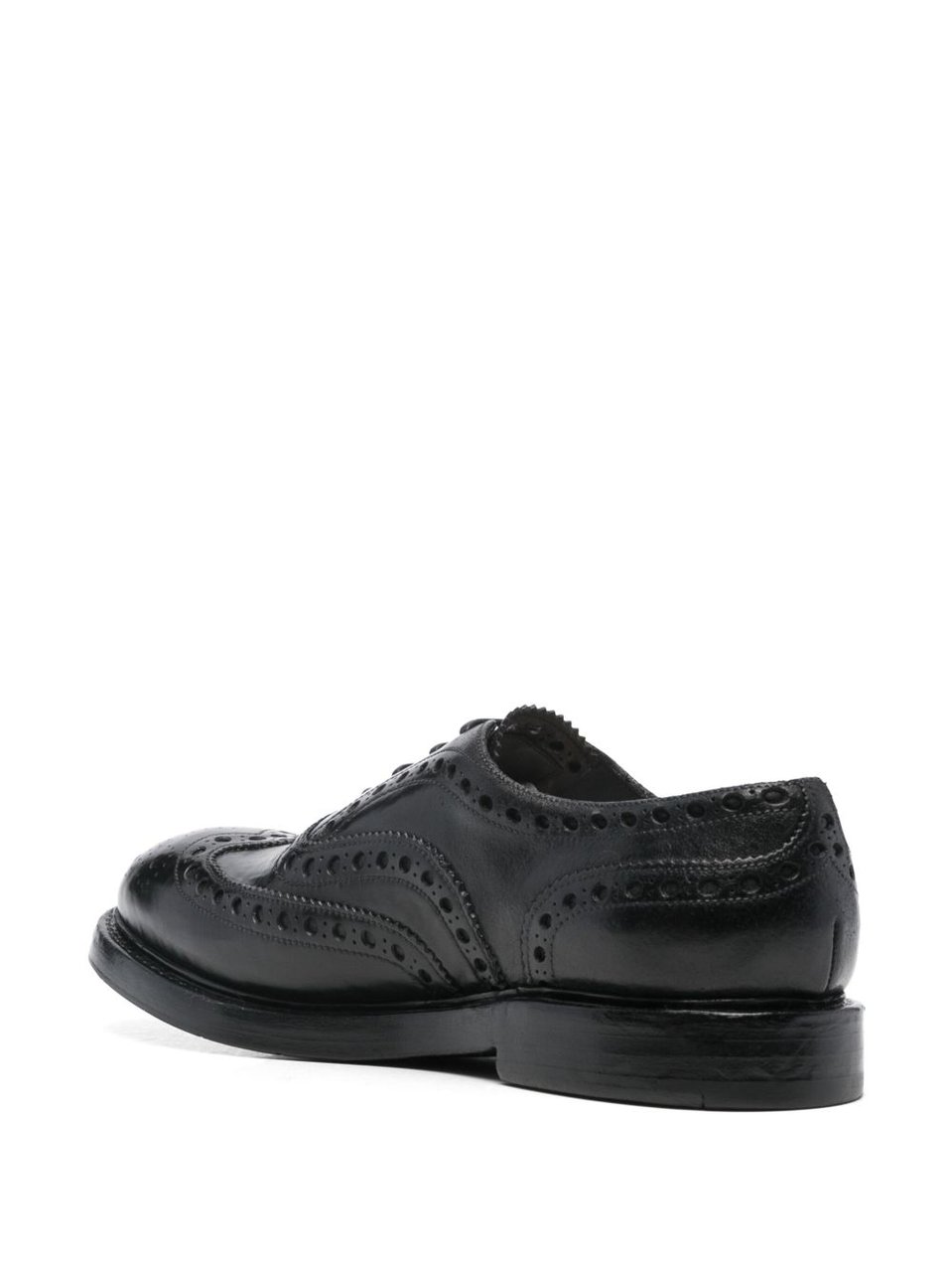 Premiata Perforated Calf Leather Lace-Up Flat Shoes Zwart