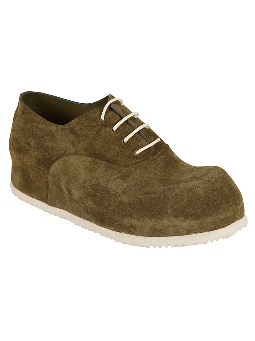 Premiata Rounded Toe Green Calf Leather Flat Shoes Groen