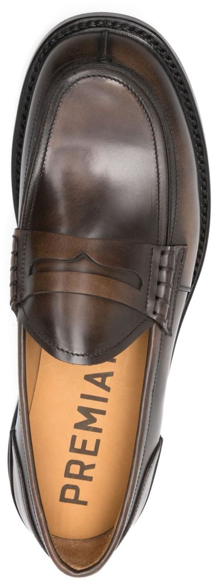 Premiata Penny Slot Detail Brown Leather Loafers Zwart