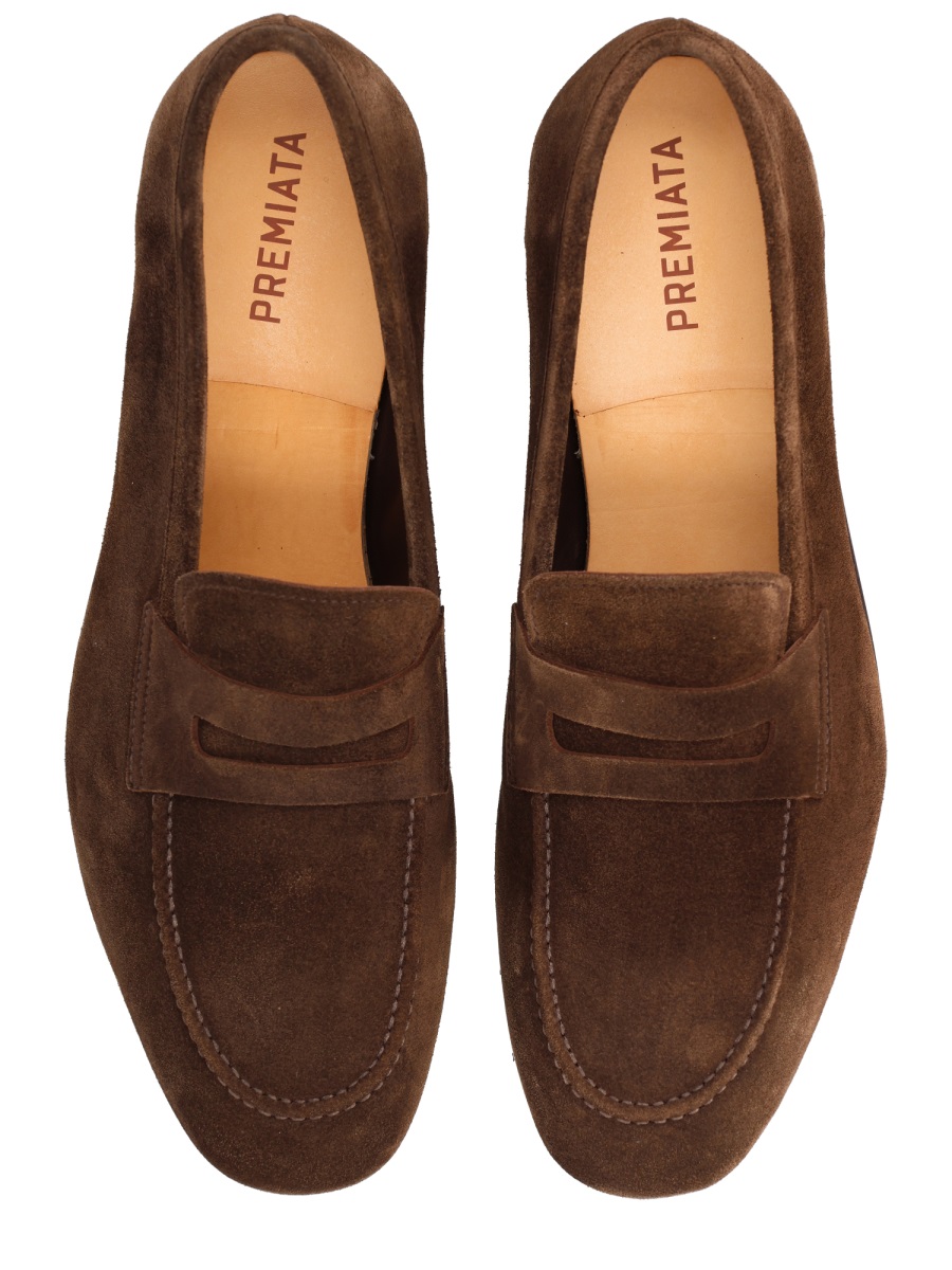 Premiata Brown Suede Rounded Toe Loafers Zwart