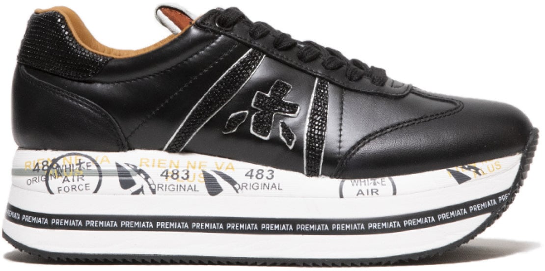 Premiata Sneaker Beth in pelle e nylon nero Zwart
