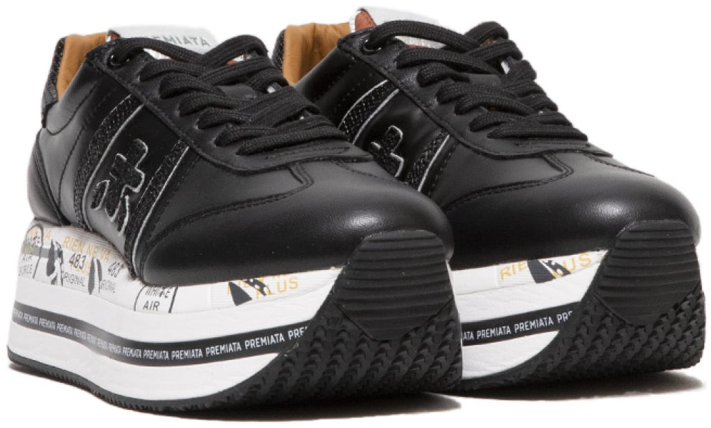 Premiata Sneaker Beth in pelle e nylon nero Zwart