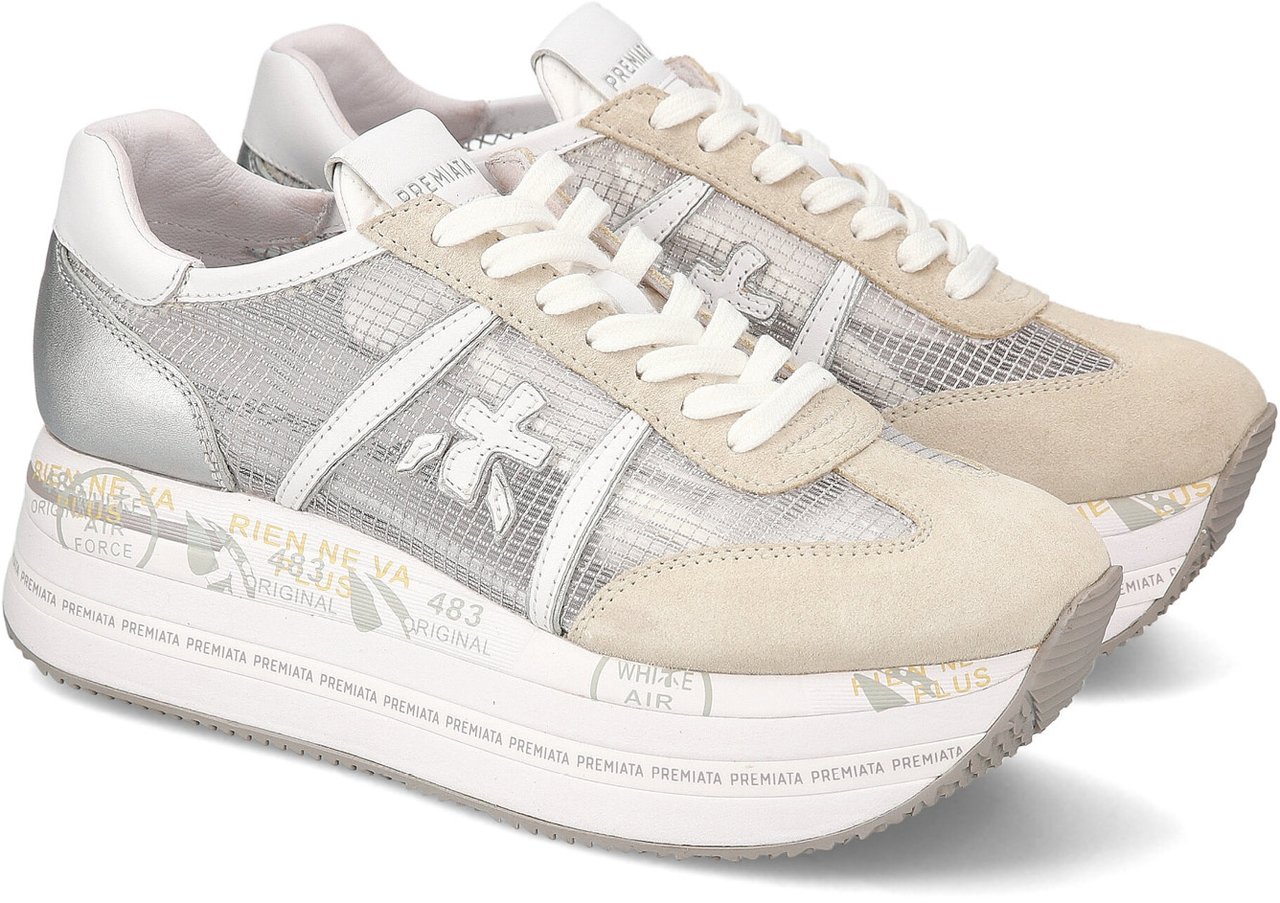 Premiata Sneakers Beth in tessuto ripstop trasparente suede bianco Wit