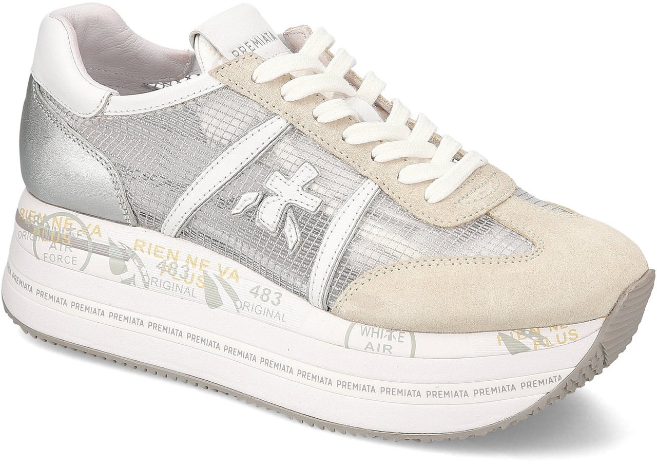 Premiata Sneakers Beth in tessuto ripstop trasparente suede bianco Wit
