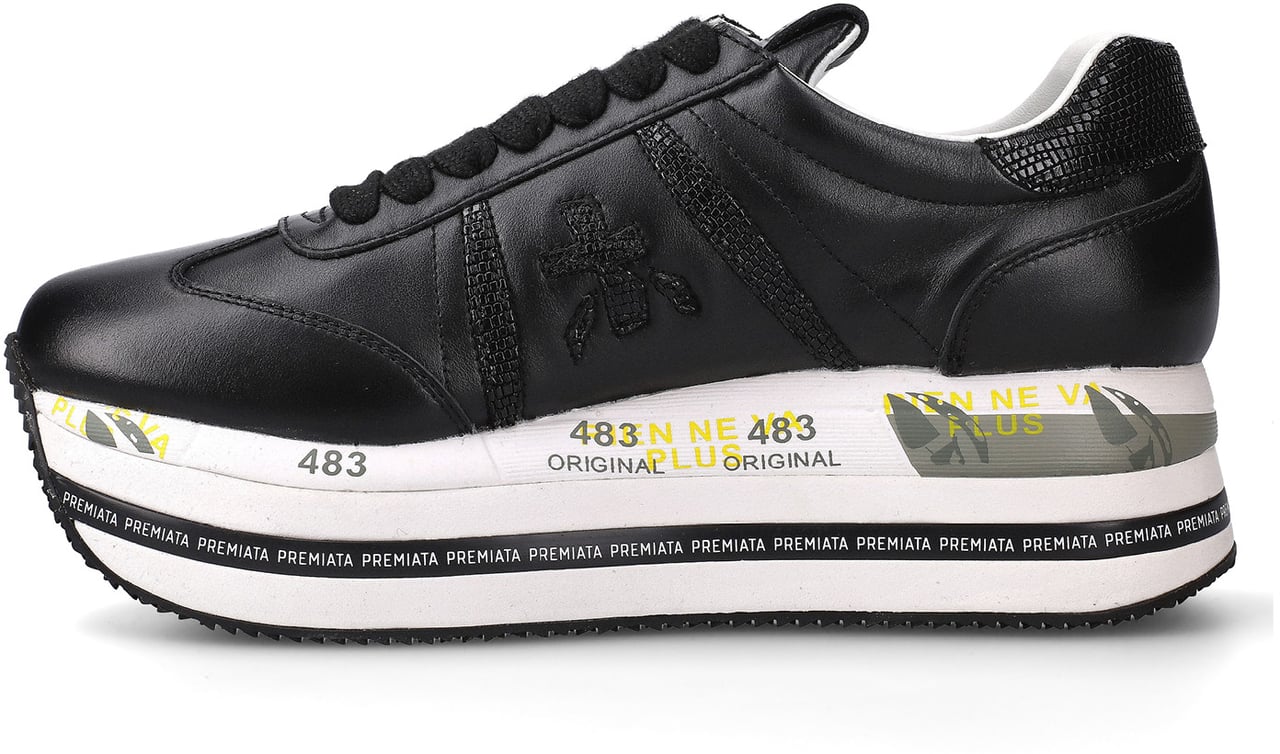 Premiata Sneakers Beth in tessuto e pelle nera Zwart