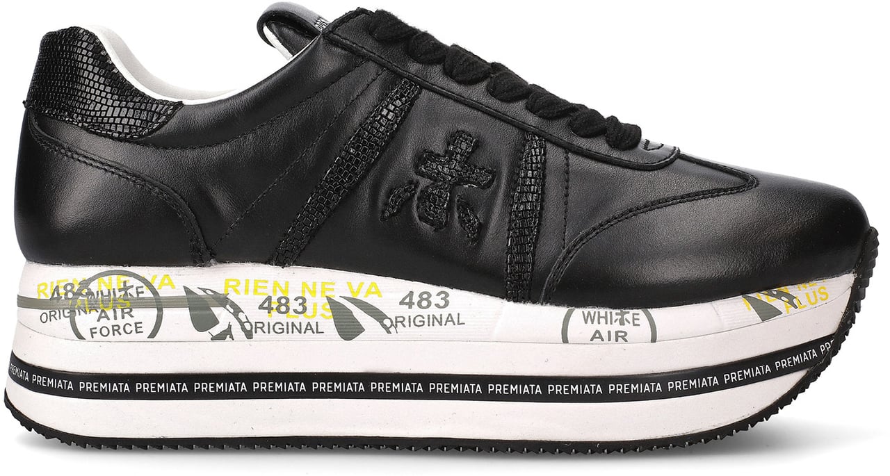 Premiata Sneakers Beth in tessuto e pelle nera Zwart