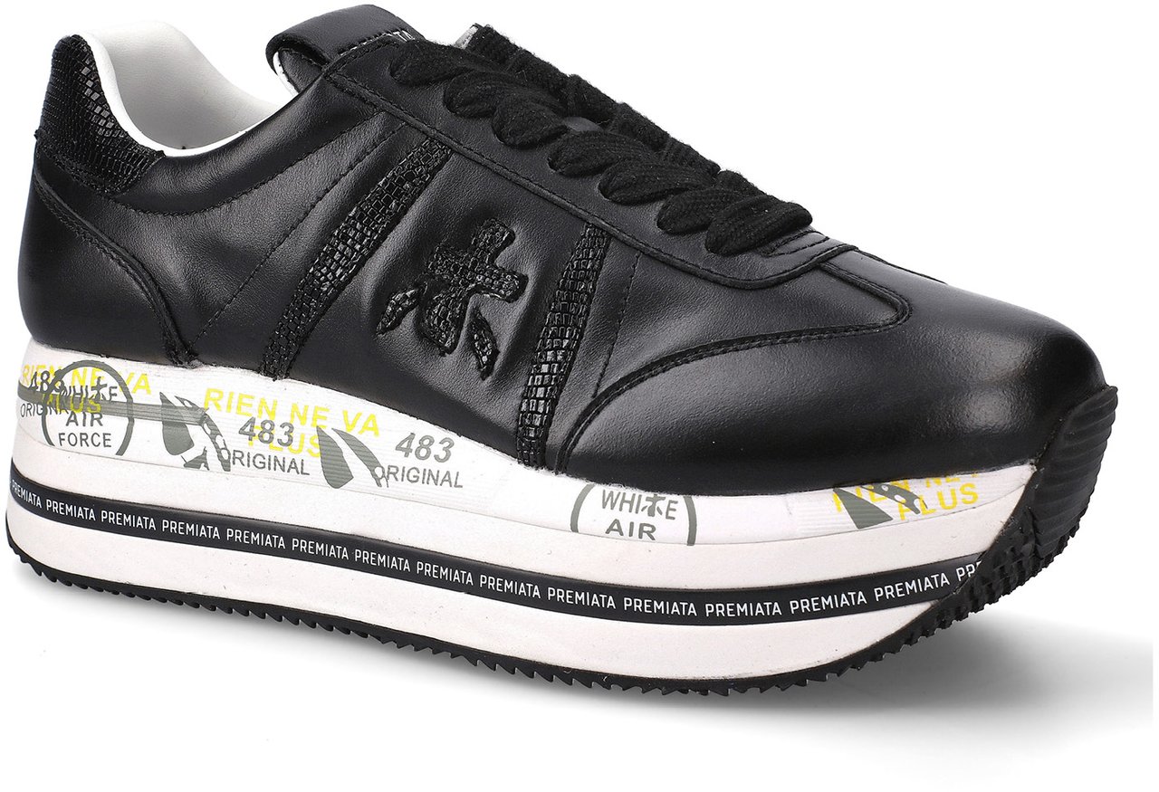 Premiata Sneakers Beth in tessuto e pelle nera Zwart