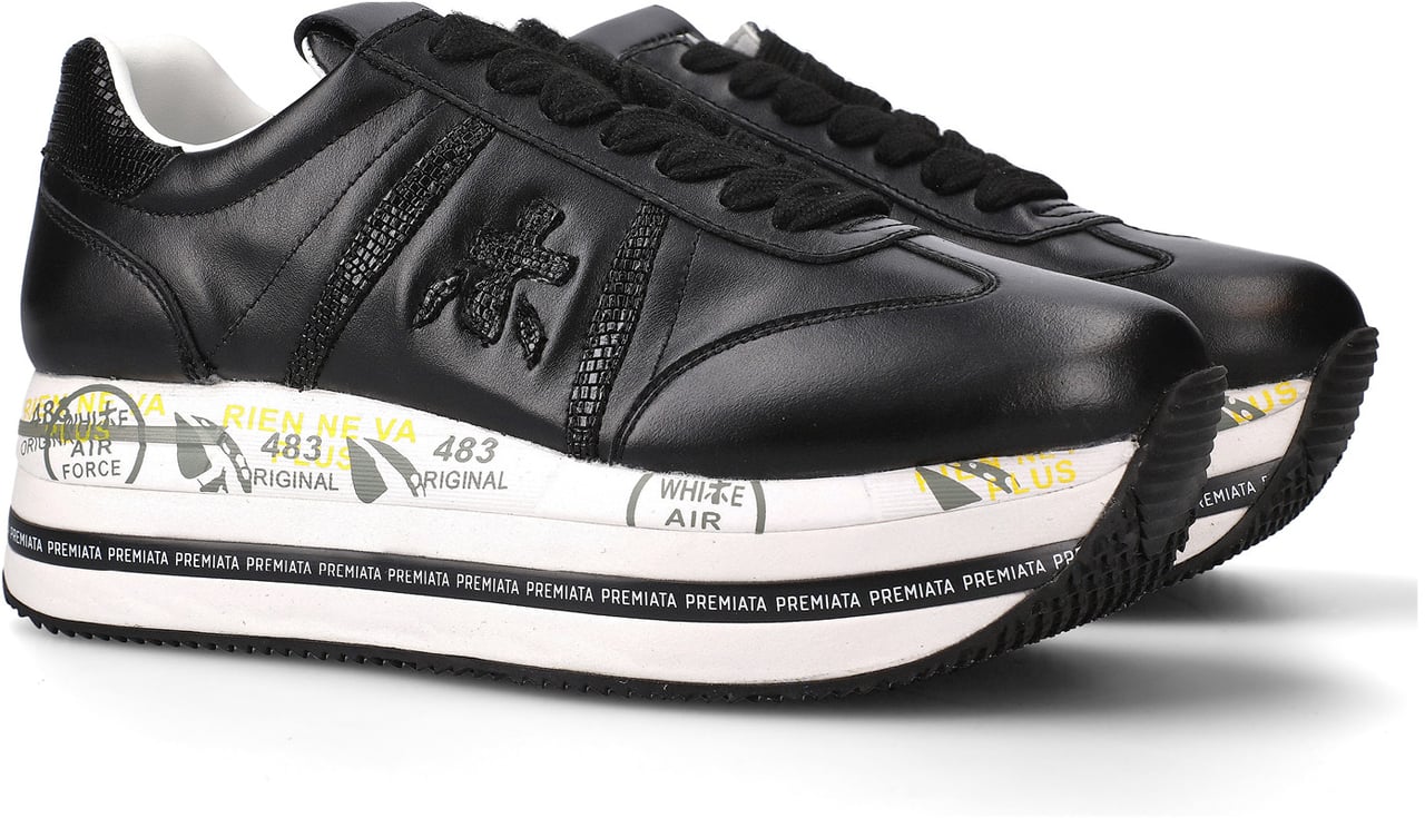 Premiata Sneakers Beth in tessuto e pelle nera Zwart