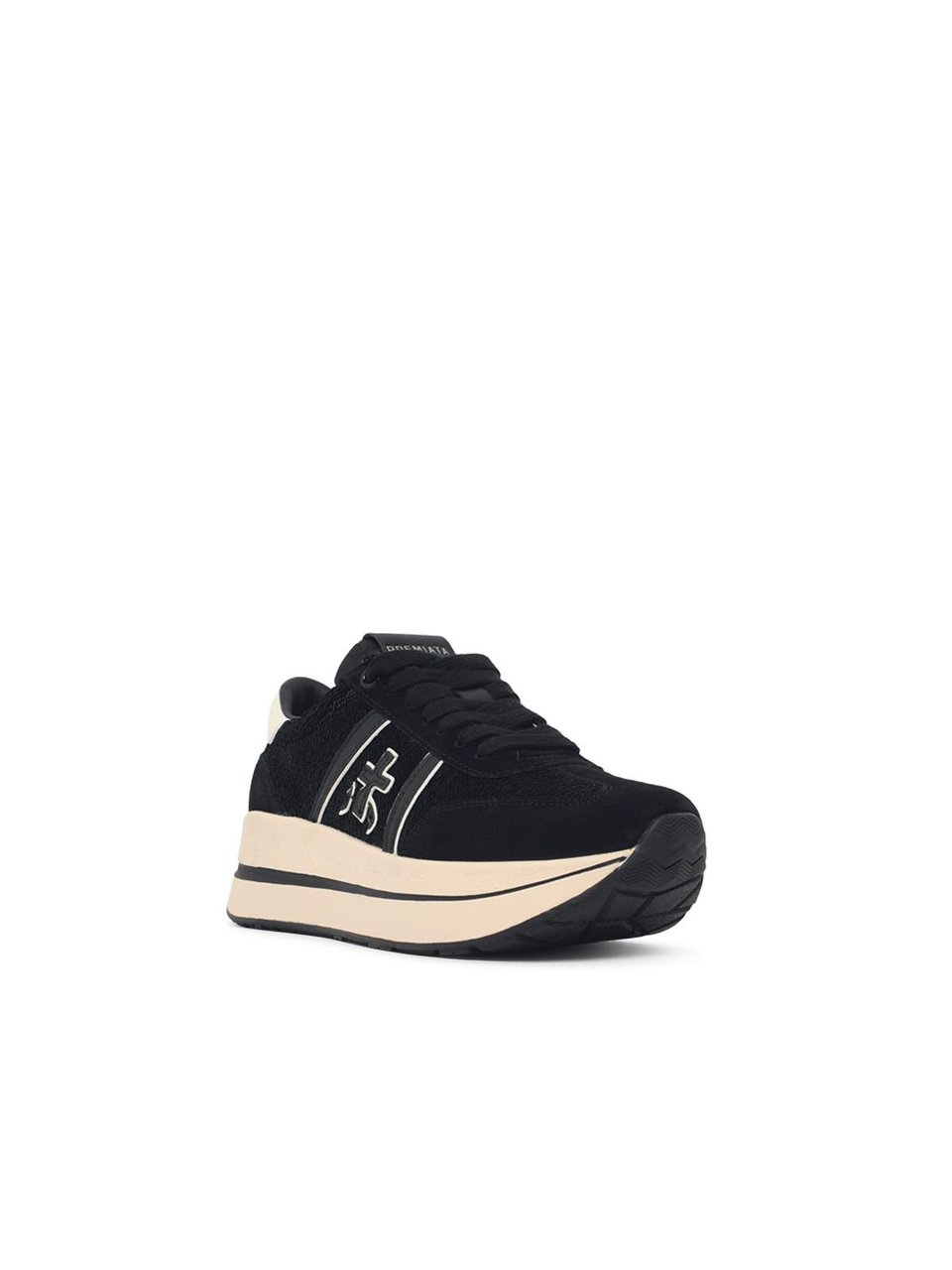 Premiata Grey Fabric Blend Sneakers With Sequin Texture And Suede Accents Zwart