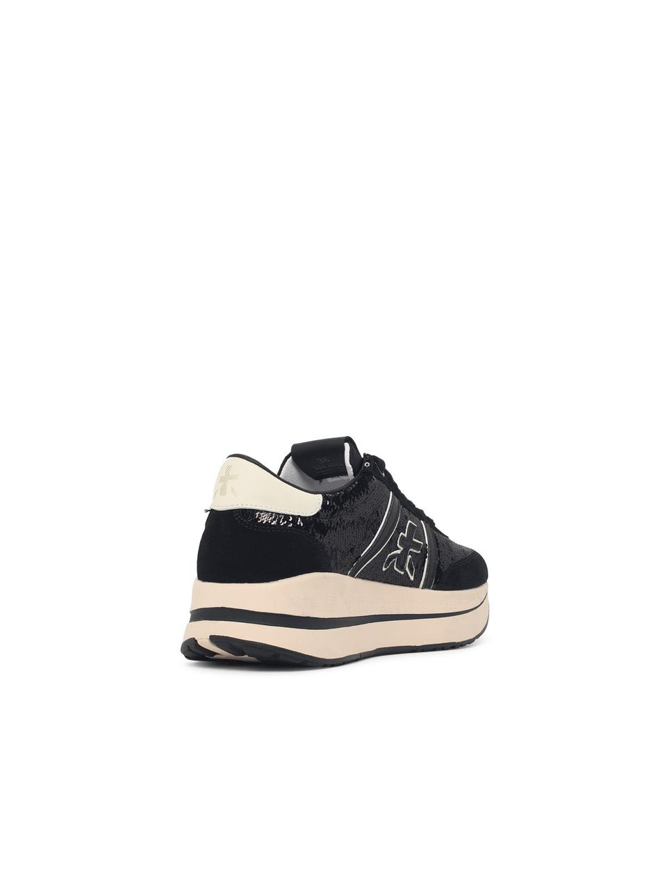 Premiata Grey Fabric Blend Sneakers With Sequin Texture And Suede Accents Zwart