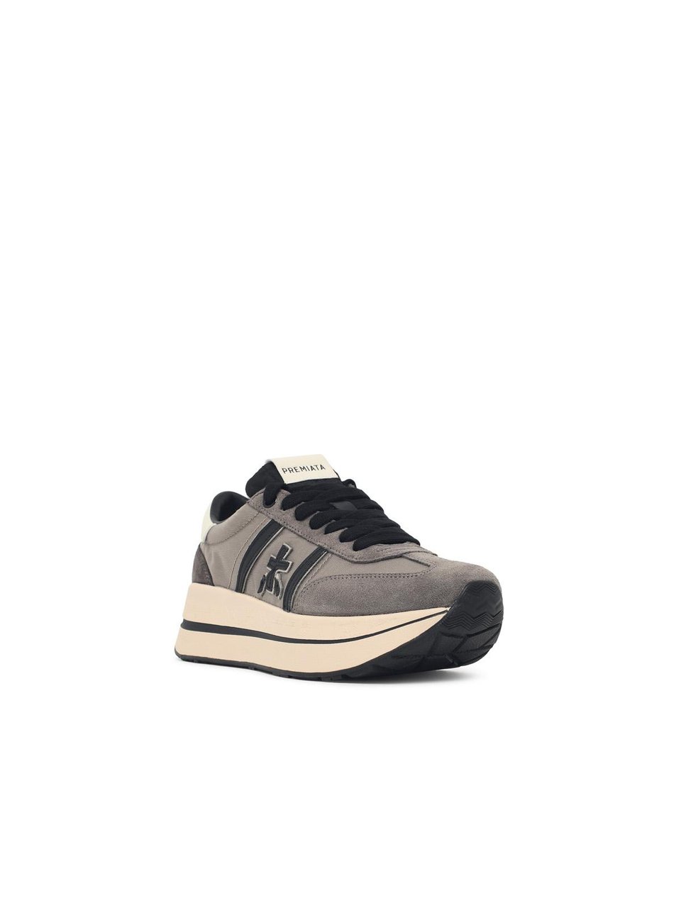 Premiata Grey Fabric Blend Low-Top Sneakers With Smooth Leather Logo Neutraal