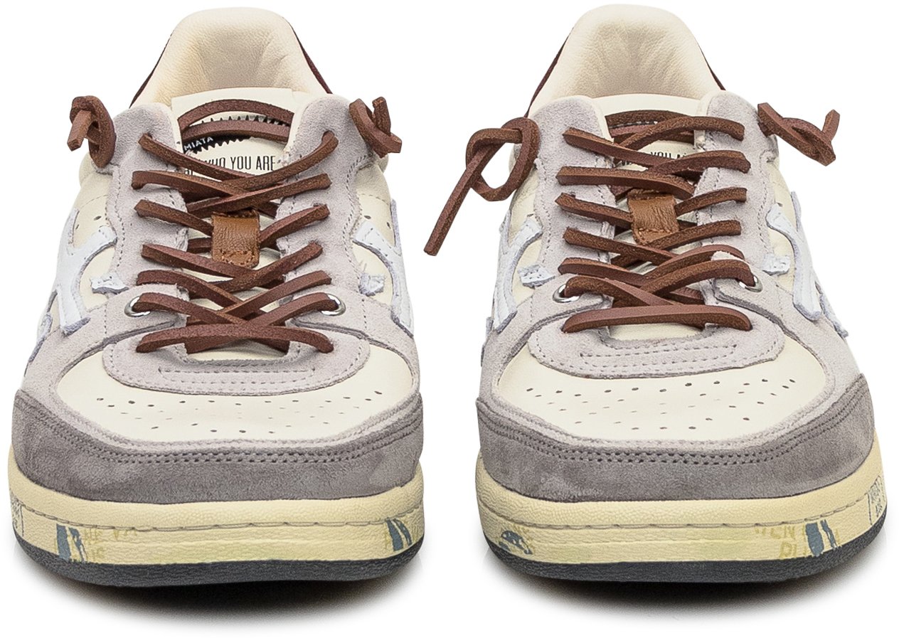 Premiata Premiata Sneakers in Pelle e Camoscio Bianco e Grigio Wit