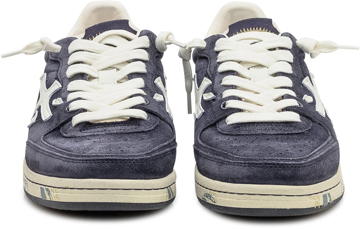 Premiata Premiata Sneakers in Suede Blu con Dettagli Bianchi Blauw