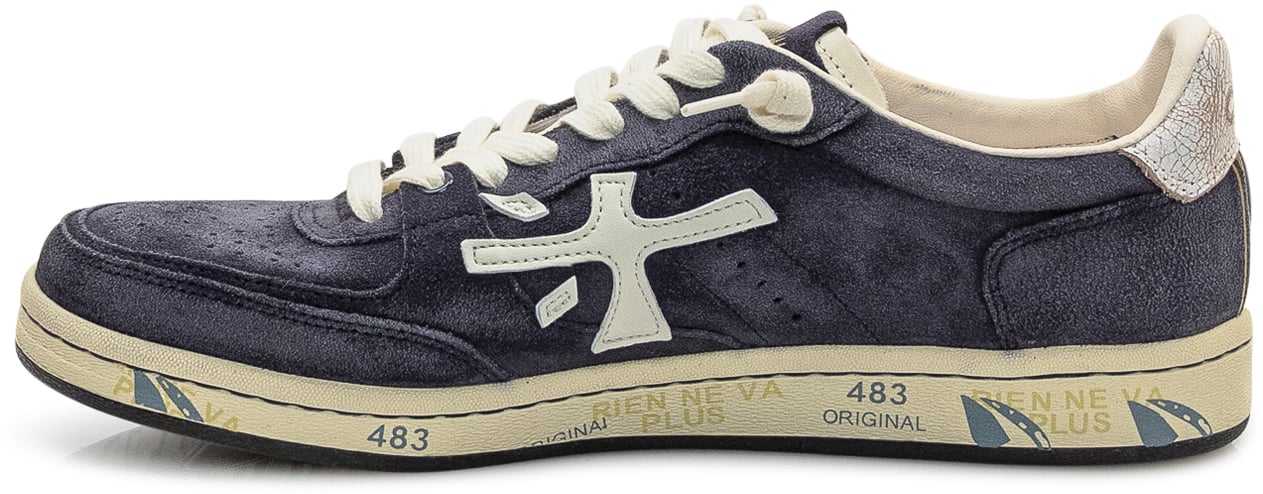 Premiata Premiata Sneakers in Suede Blu con Dettagli Bianchi Blauw