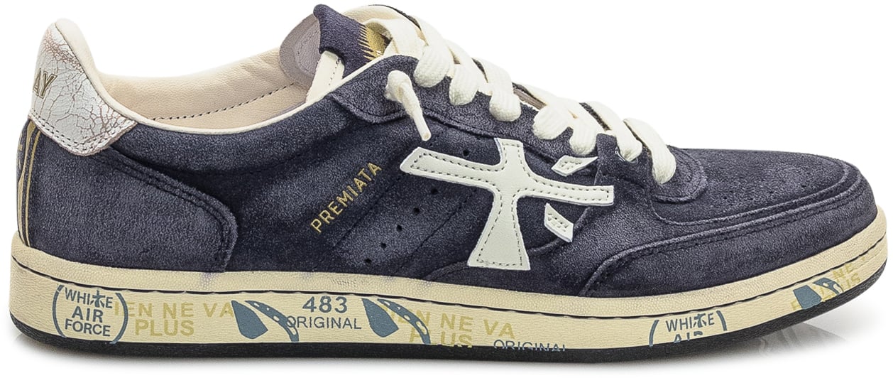 Premiata Premiata Sneakers in Suede Blu con Dettagli Bianchi Blauw
