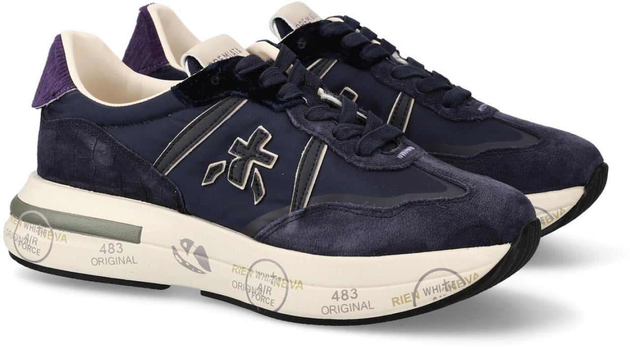 Premiata Sneakers Cassie in suede e tessuto tecnico blu Blauw