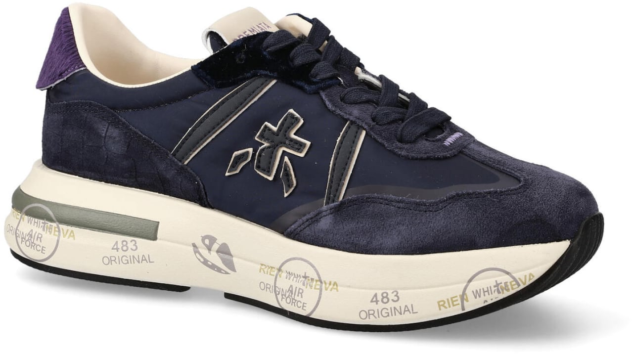 Premiata Sneakers Cassie in suede e tessuto tecnico blu Blauw