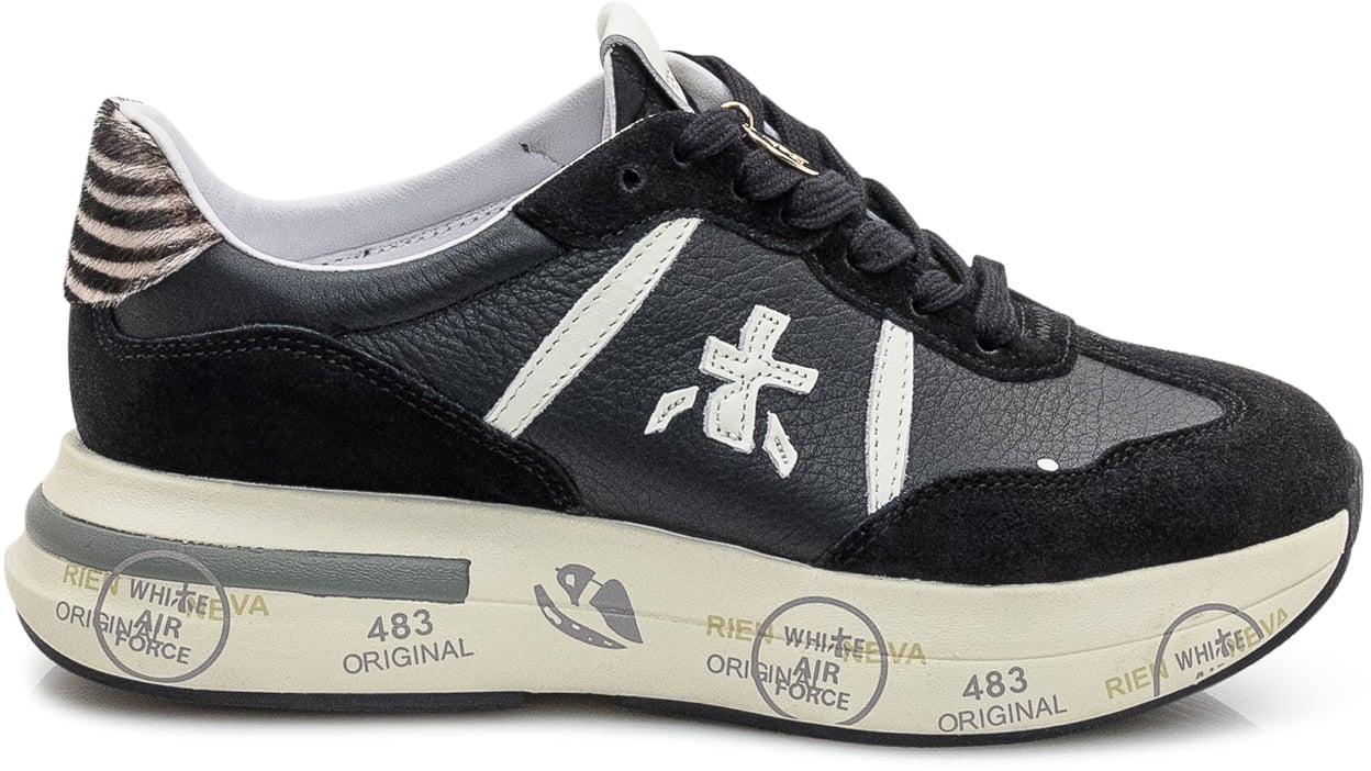 Premiata Premiata Sneakers in Pelle e Suede con Dettagli Animalier Zwart