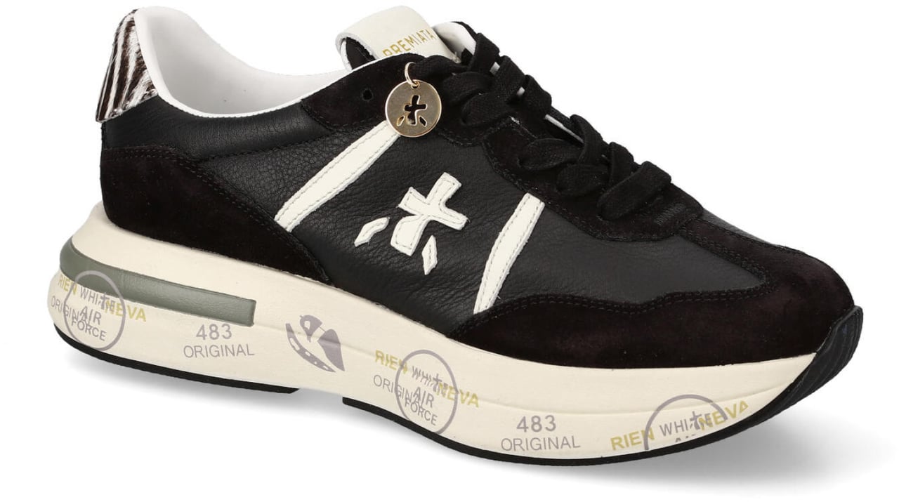 Premiata Sneakers Cassie in suede e tessuto tecnico nero Zwart