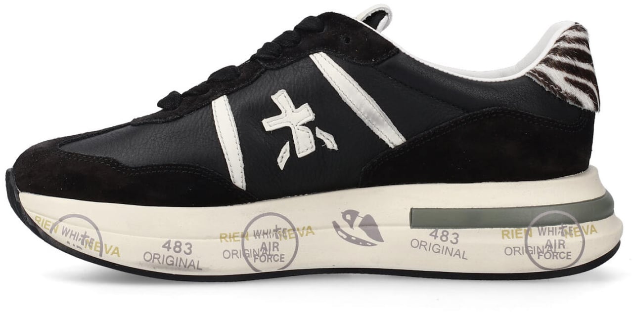 Premiata Sneakers Cassie in suede e tessuto tecnico nero Zwart
