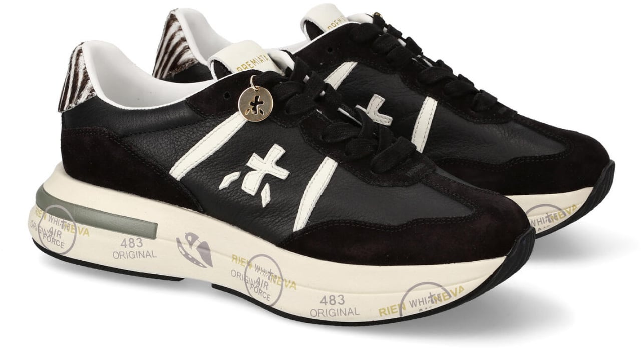 Premiata Sneakers Cassie in suede e tessuto tecnico nero Zwart