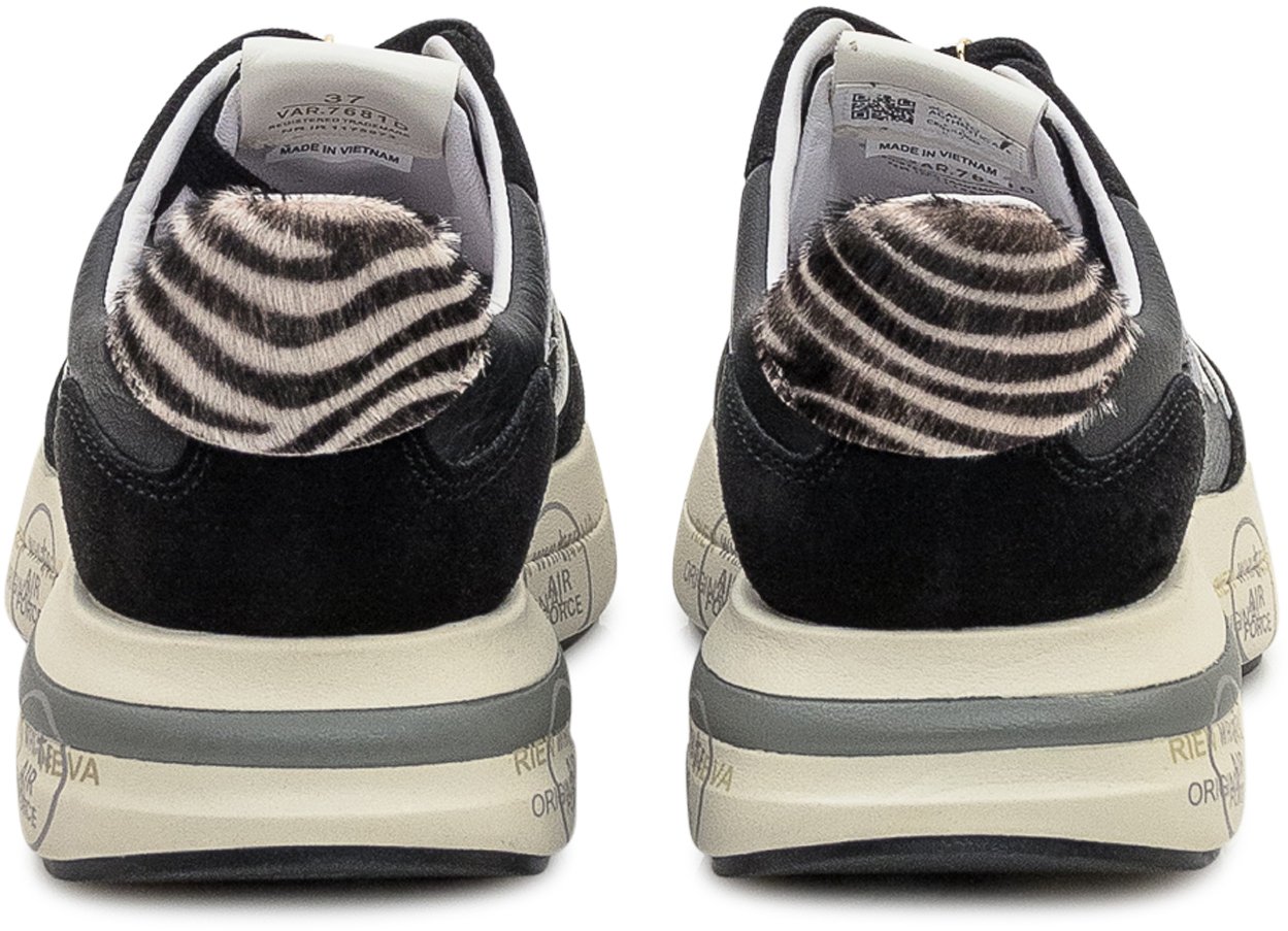 Premiata Premiata Sneakers in Pelle e Suede con Dettagli Animalier Zwart