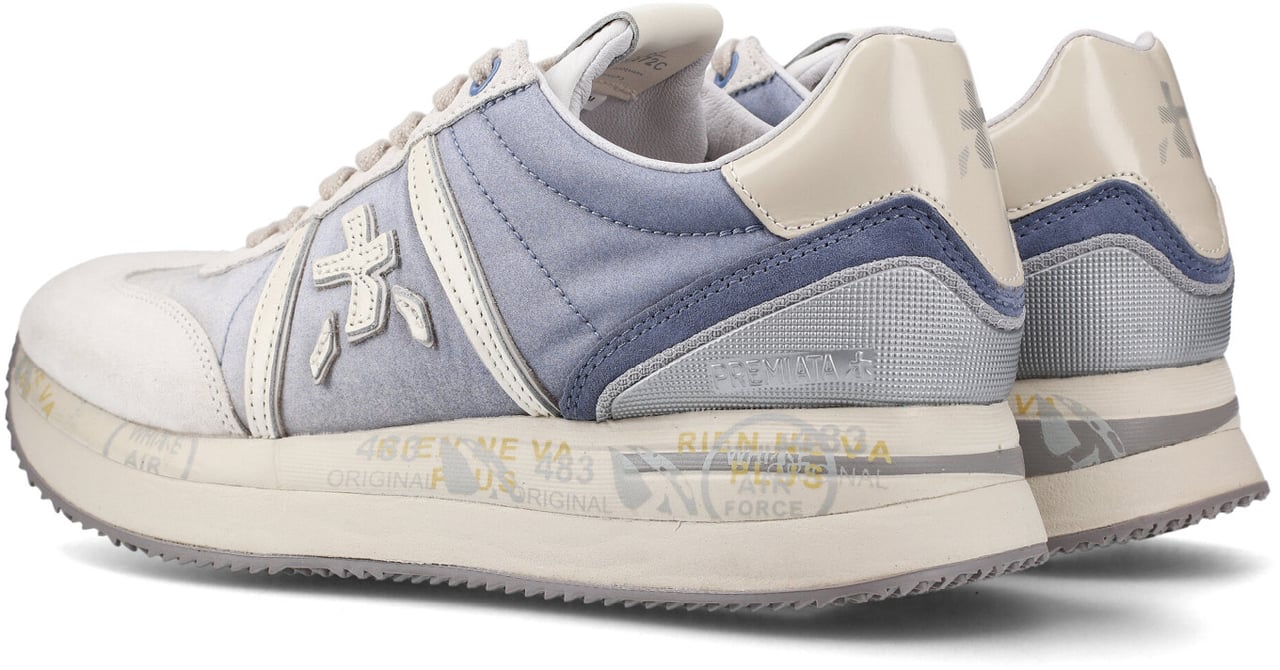 Premiata Sneakers Conny in suede bianco e nylon sfumato azzurro Blauw