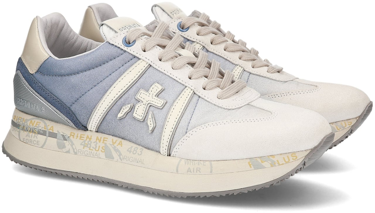 Premiata Sneakers Conny in suede bianco e nylon sfumato azzurro Blauw