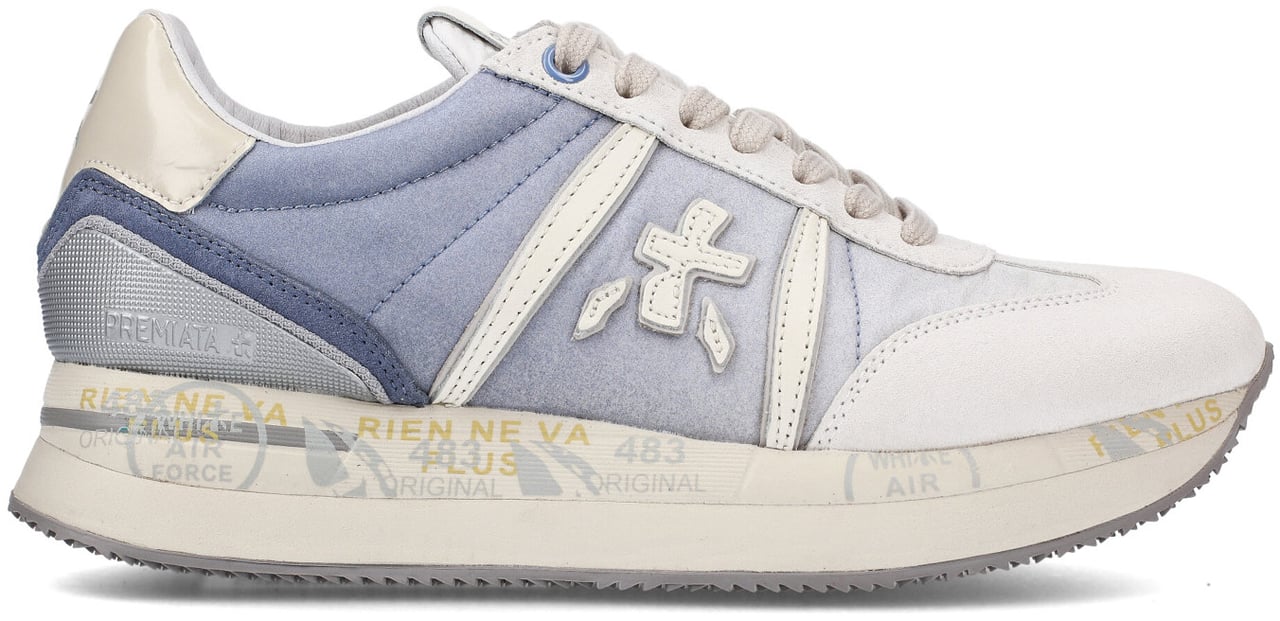 Premiata Sneakers Conny in suede bianco e nylon sfumato azzurro Blauw