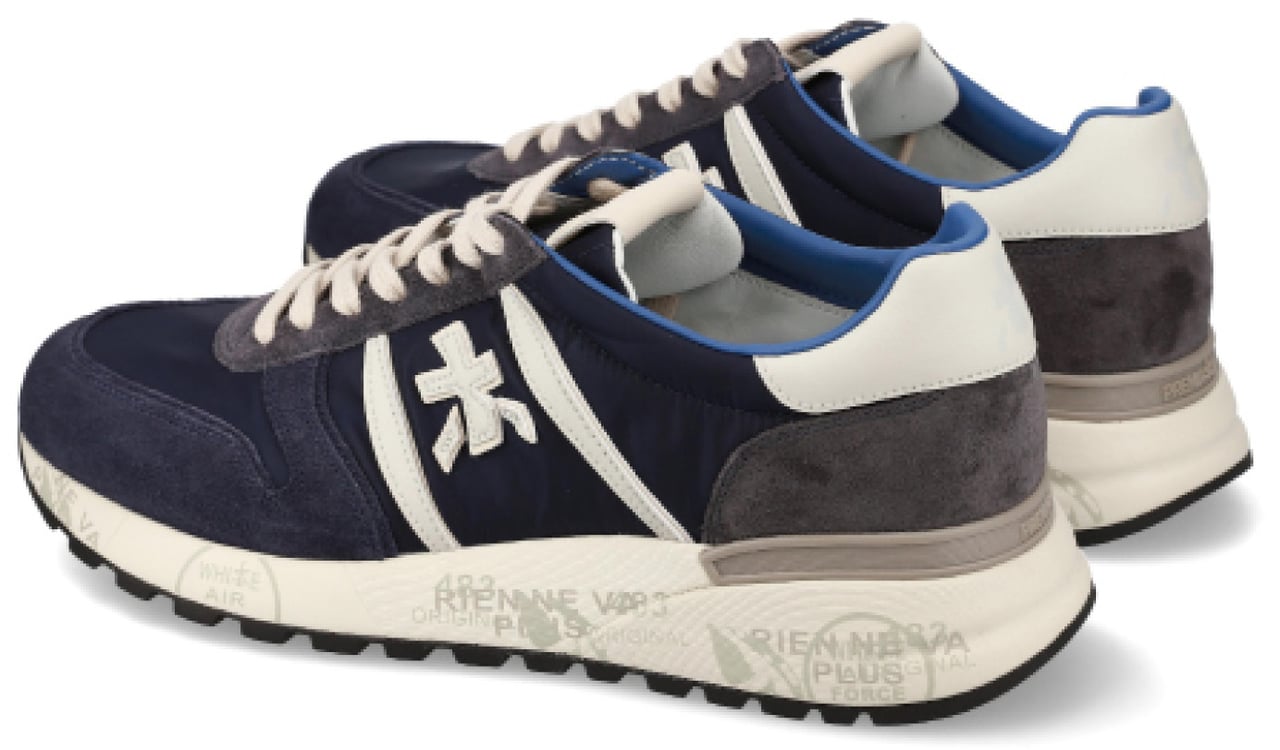 Premiata Sneakers Lander in suede e tessuto tecnico blu Vanaf