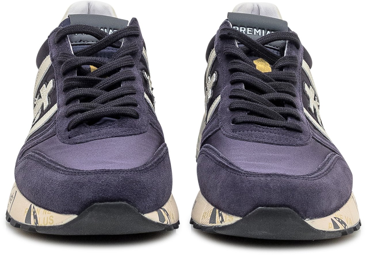 Premiata Premiata Sneakers in Suede Blu con Dettagli a Contrasto Blauw