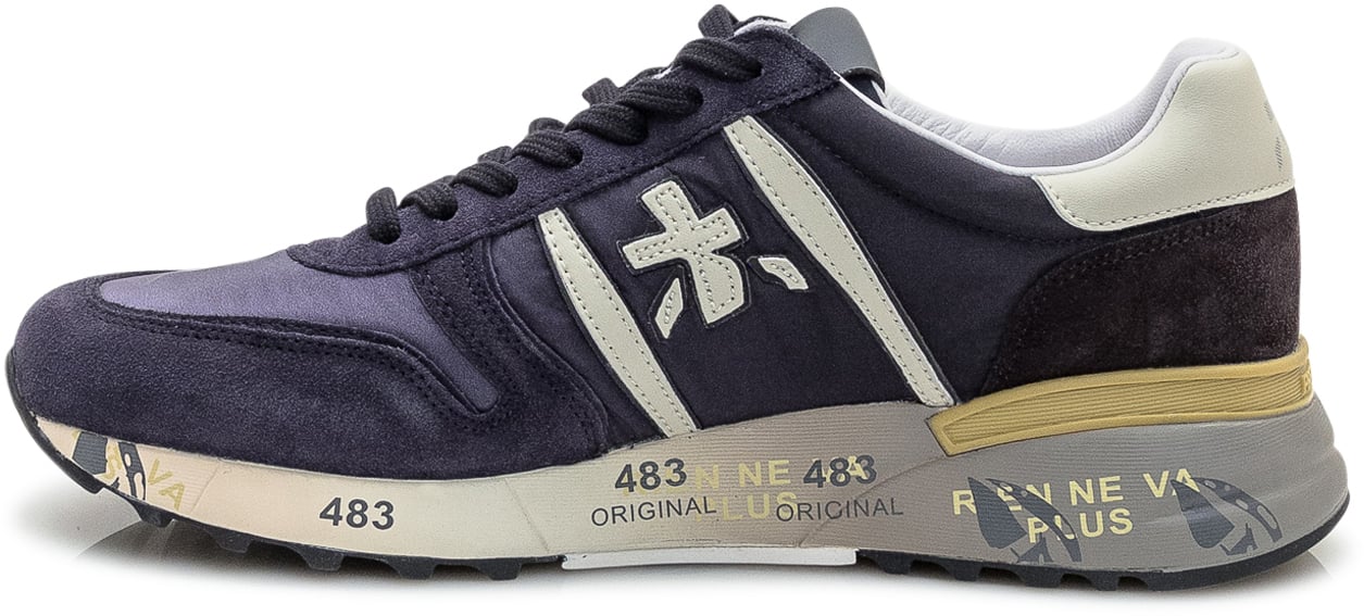 Premiata Premiata Sneakers in Suede Blu con Dettagli a Contrasto Blauw