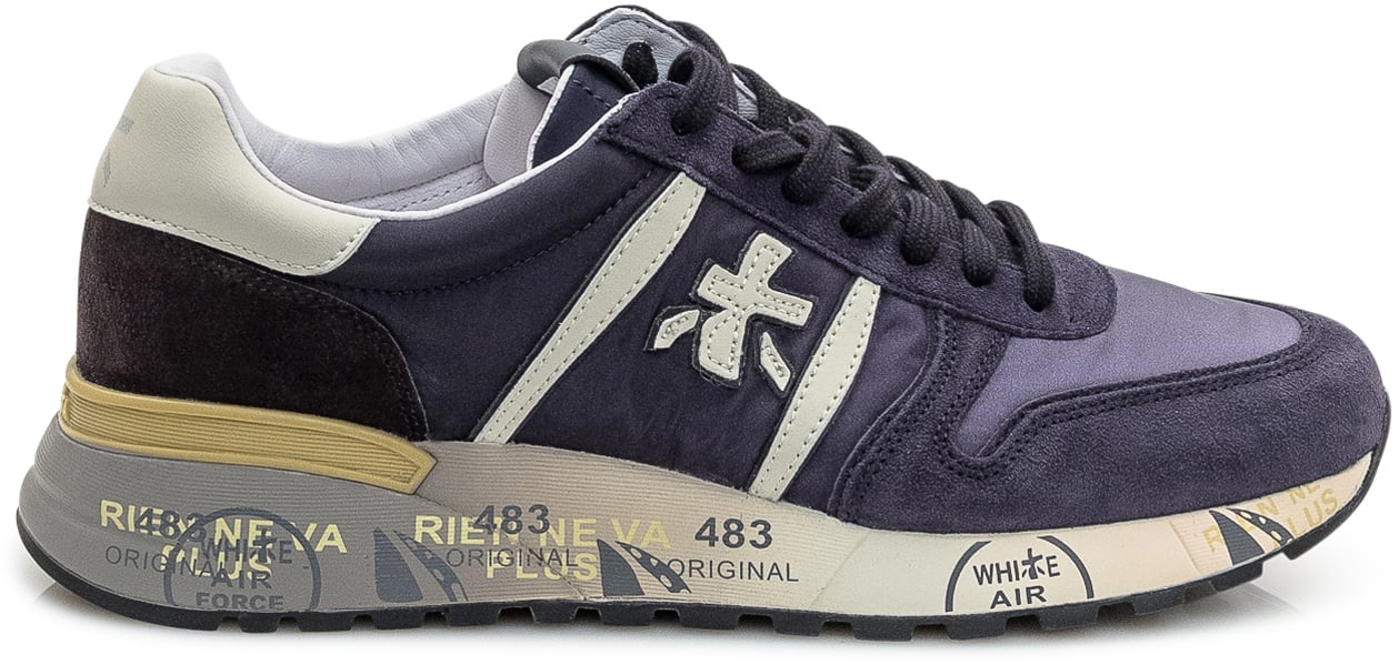 Premiata Premiata Sneakers in Suede Blu con Dettagli a Contrasto Blauw