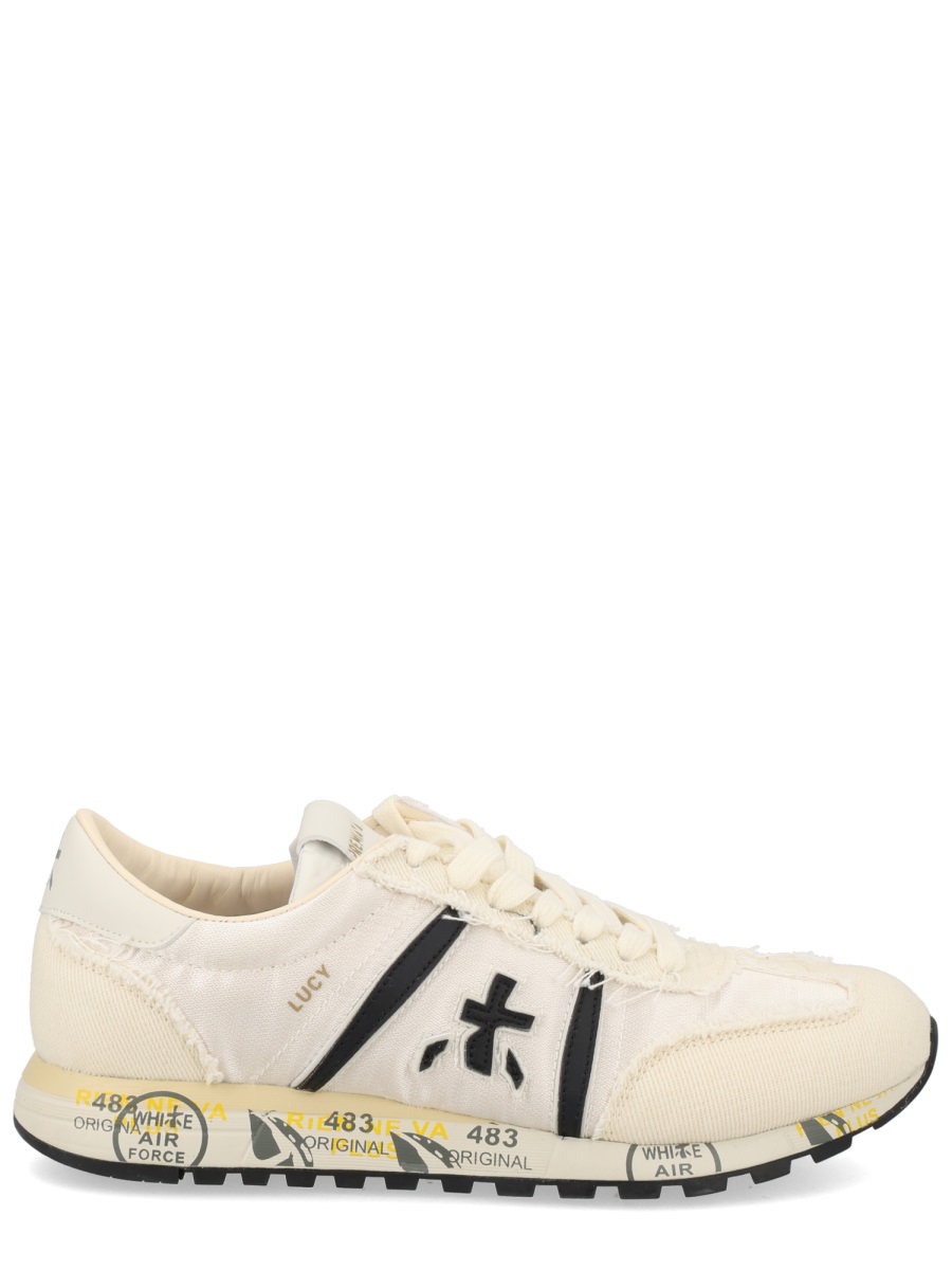 Premiata Lucy Cream Fabric Black Sneakers Neutraal