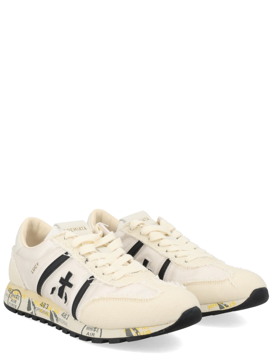 Premiata Lucy Cream Fabric Black Sneakers Neutraal