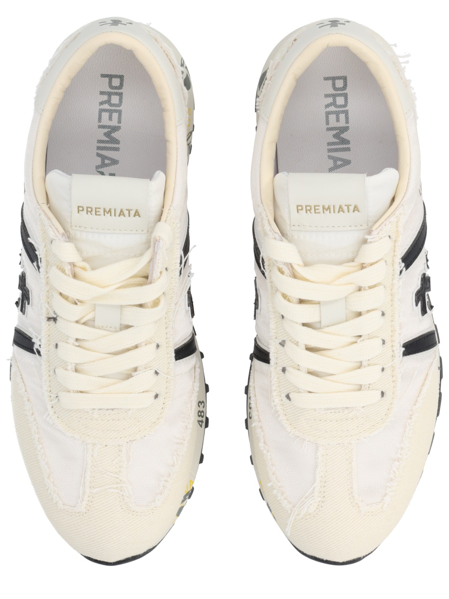 Premiata Lucy Cream Fabric Black Sneakers Neutraal