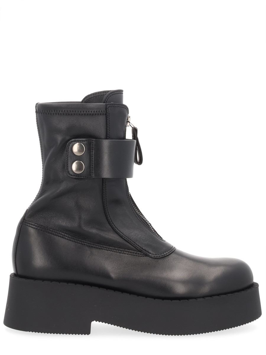 Premiata Black Front Zipper Lamb Leather Platform Boots Zwart