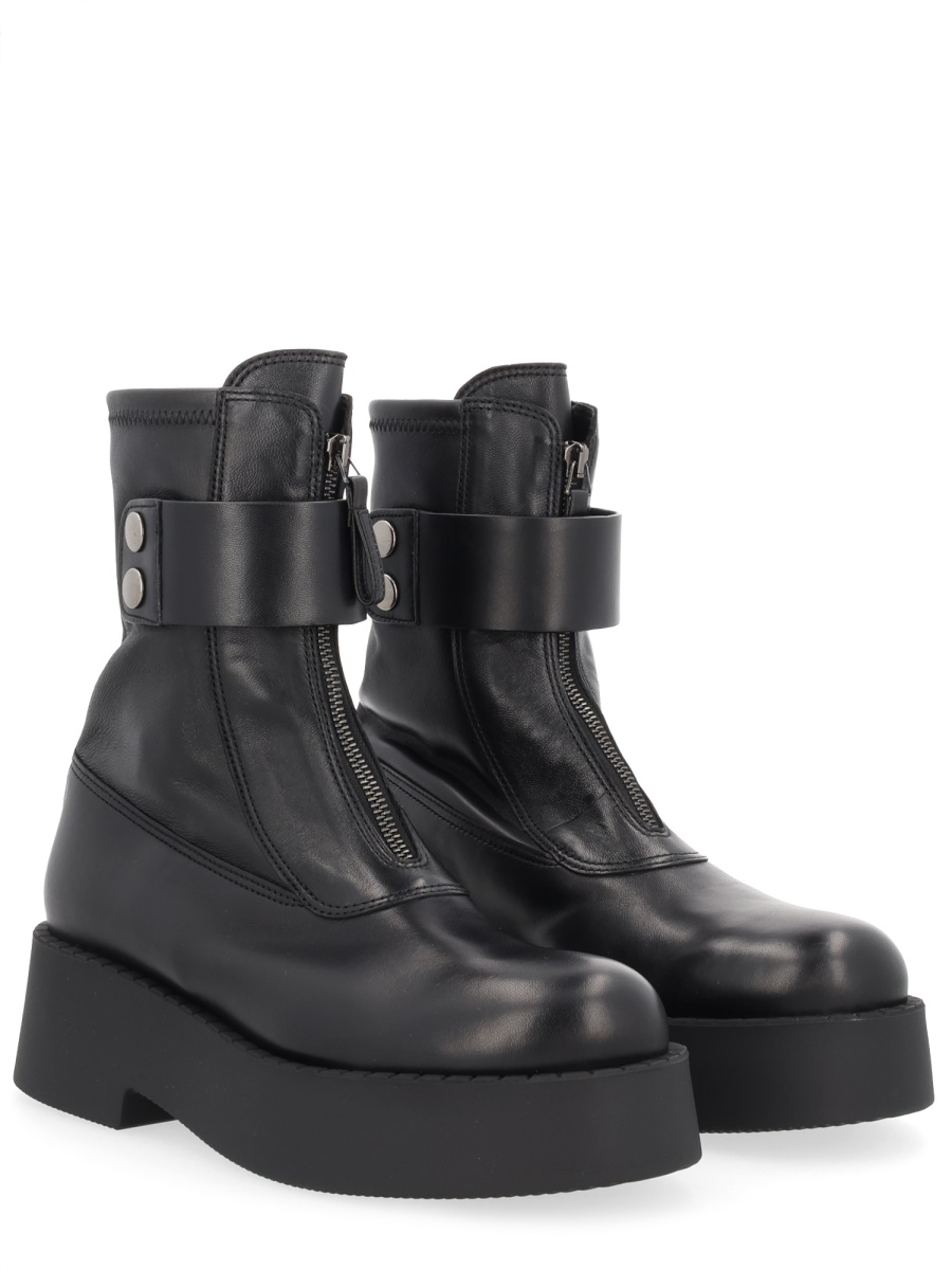 Premiata Black Front Zipper Lamb Leather Platform Boots Zwart