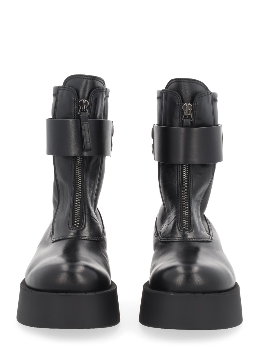 Premiata Black Front Zipper Lamb Leather Platform Boots Zwart
