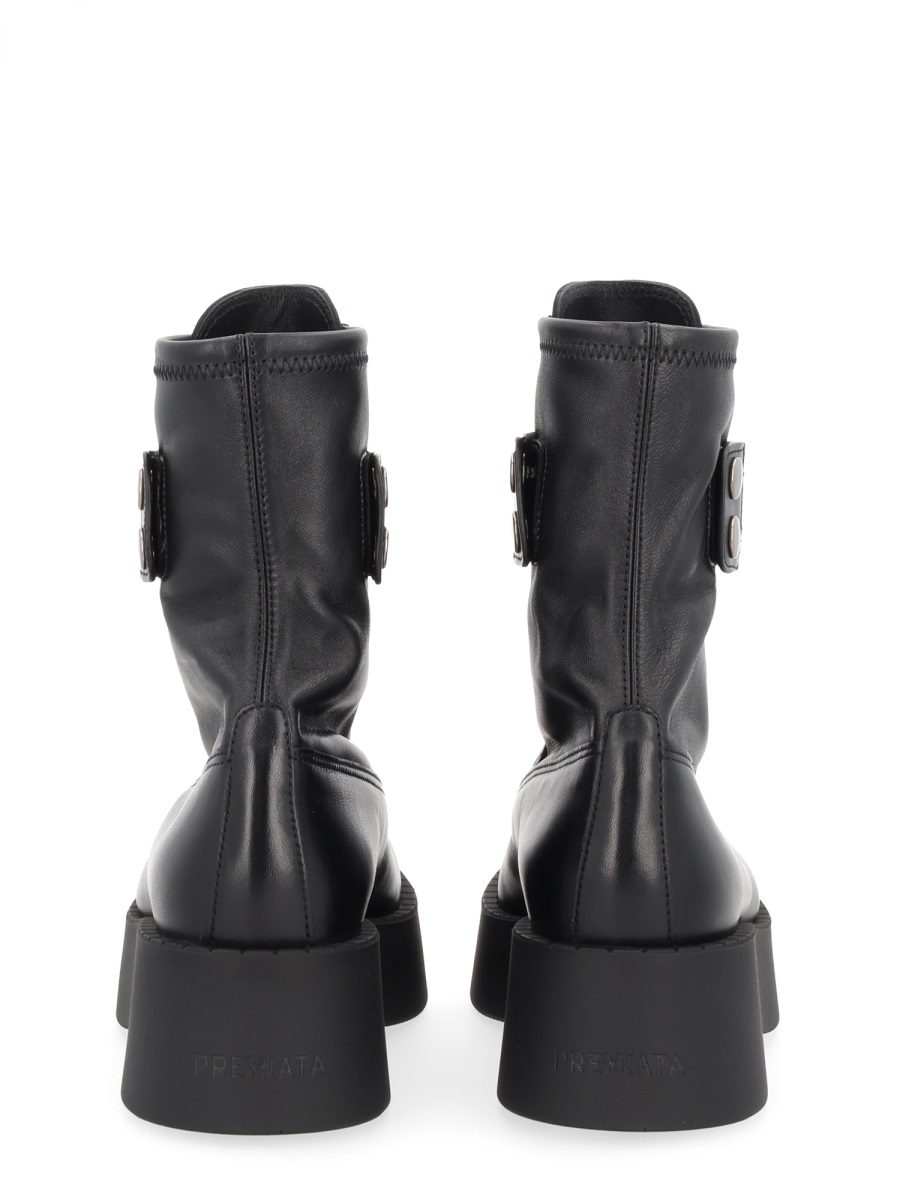Premiata Black Front Zipper Lamb Leather Platform Boots Zwart