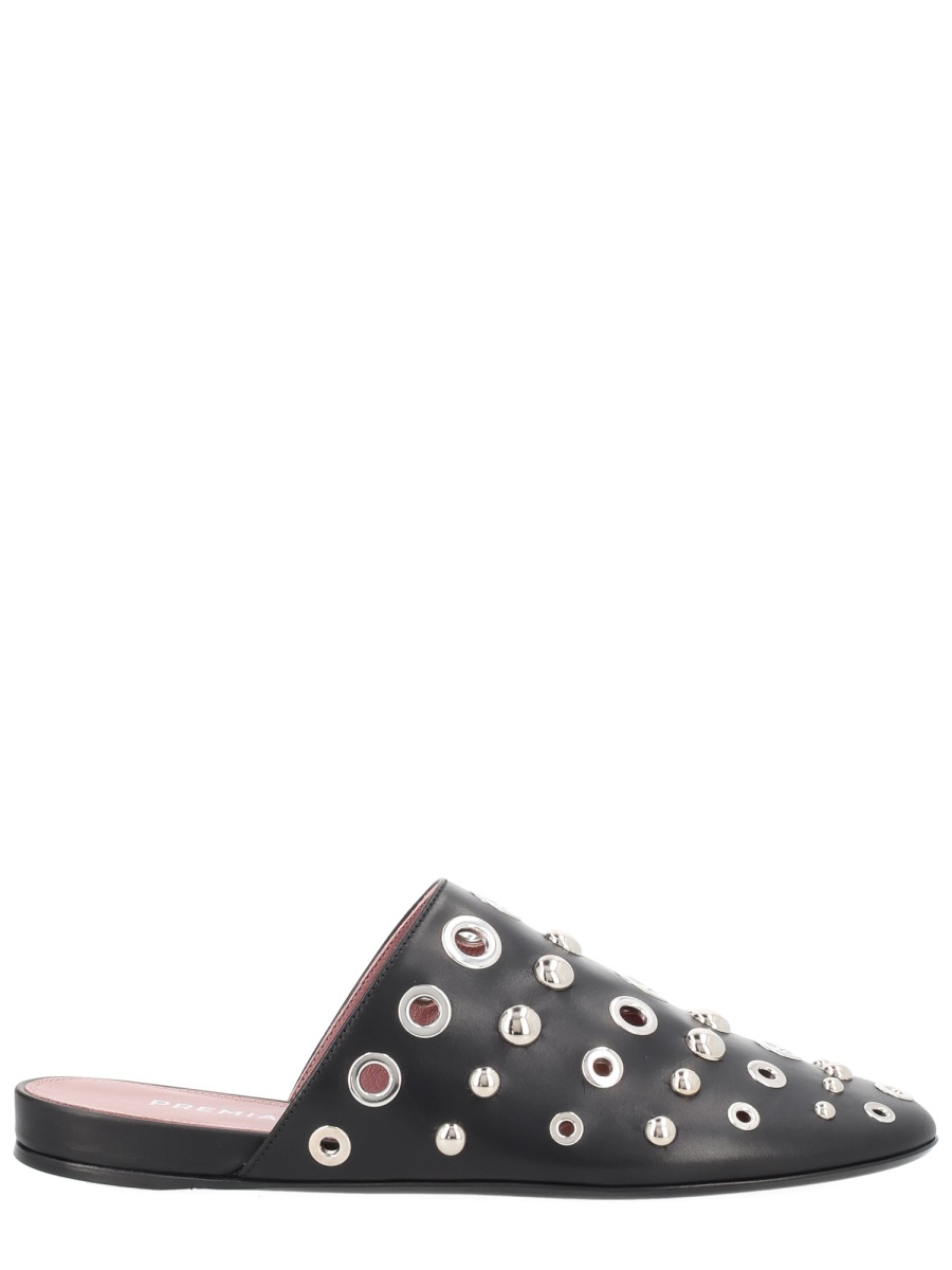 Premiata Pointed Toe Studded Calfskin Sabot Grijs