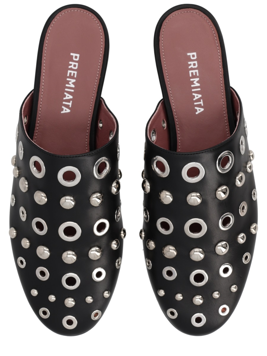 Premiata Pointed Toe Studded Calfskin Sabot Grijs