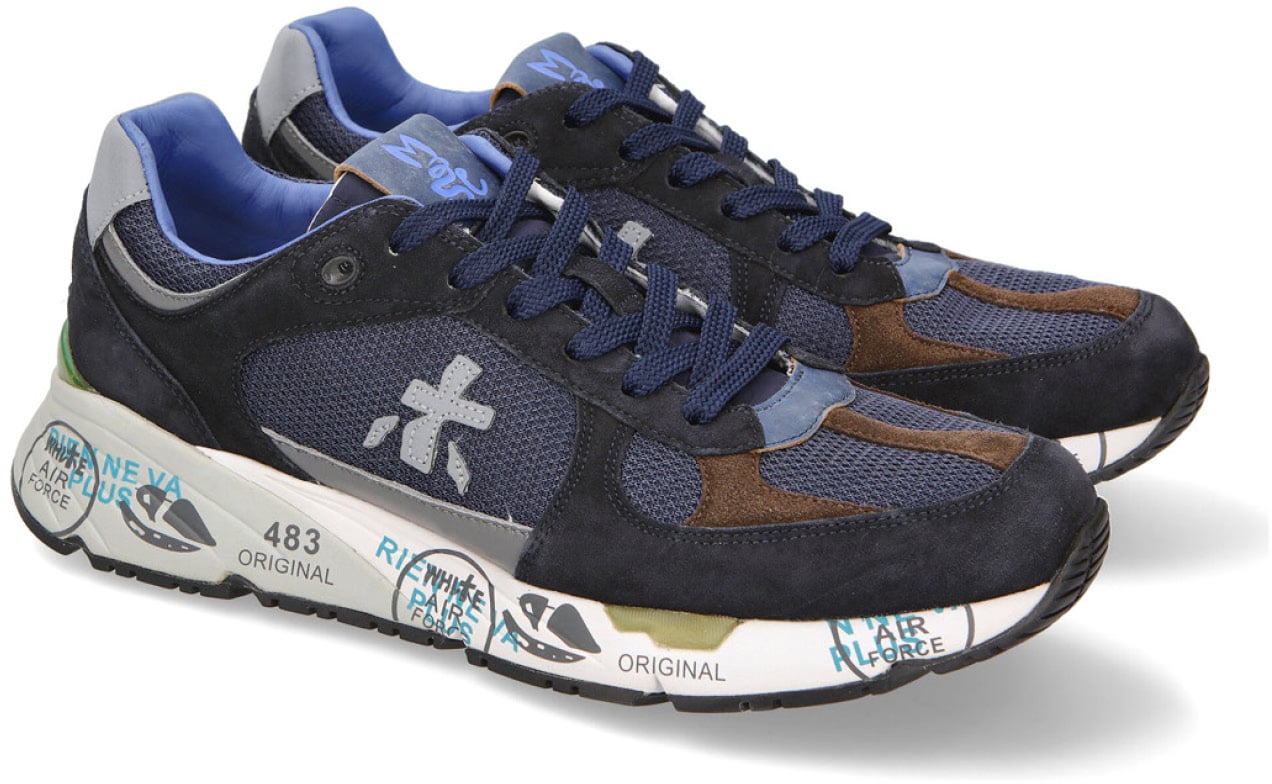 Premiata Sneakers Mase 6423 in suede e tessuto tecnico blu Blauw