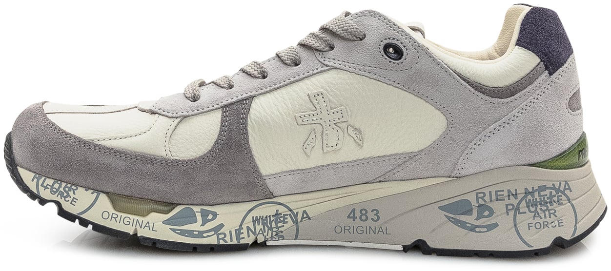 Premiata Premiata Sneakers in Pelle e Suede Bianco e Grigio Grijs