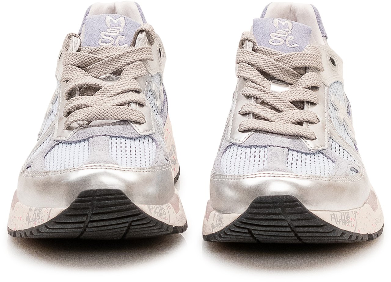 Premiata Sneakers Stringate con Inserti in Rete Lichtgrijs